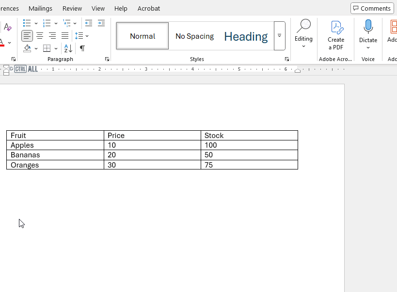 Editing table borders demontration in Word